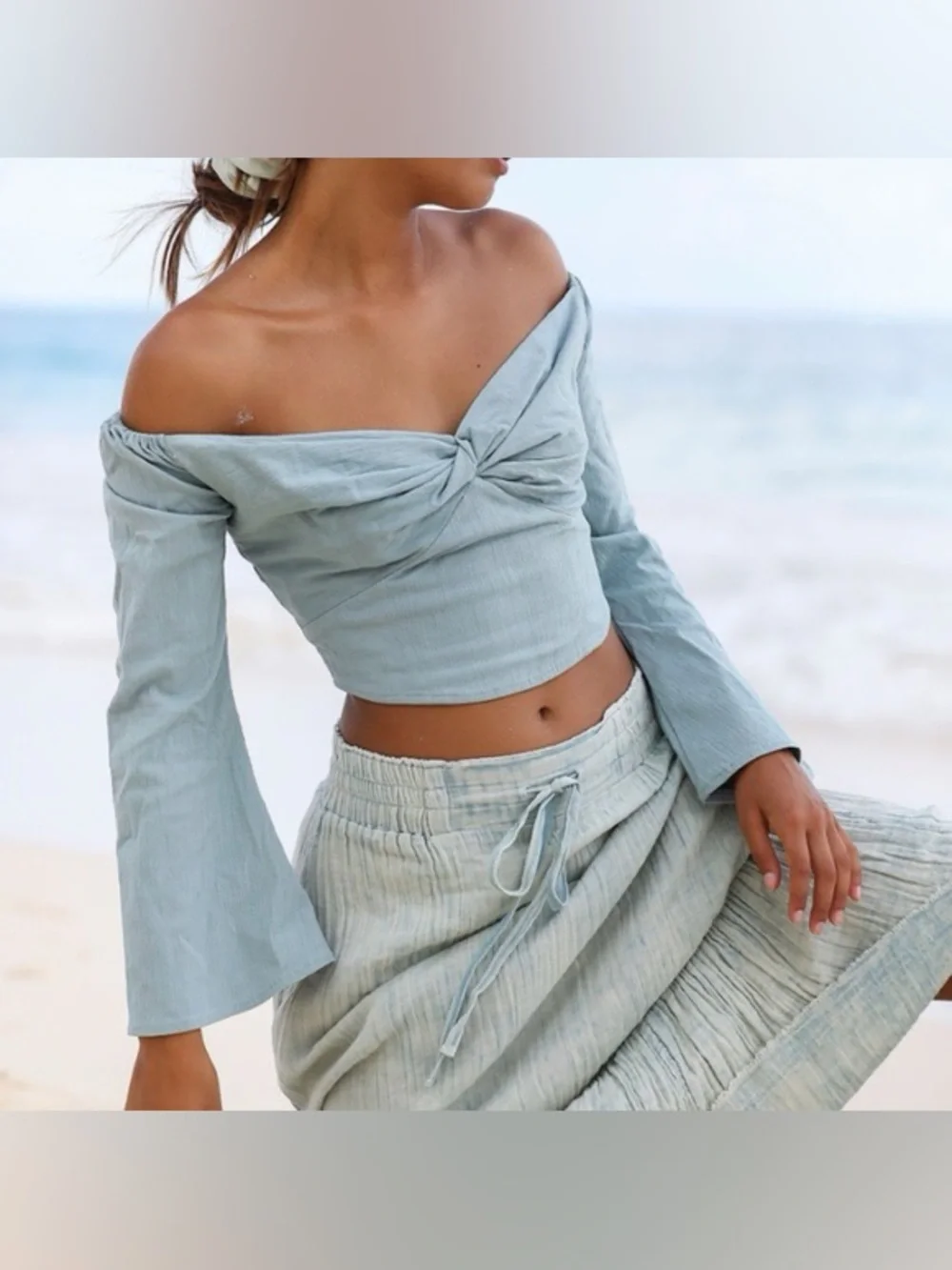 Free people Kristin Off-Shoulder Bell-Sleeve Crop Top